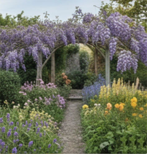 Garden archway leading to a path